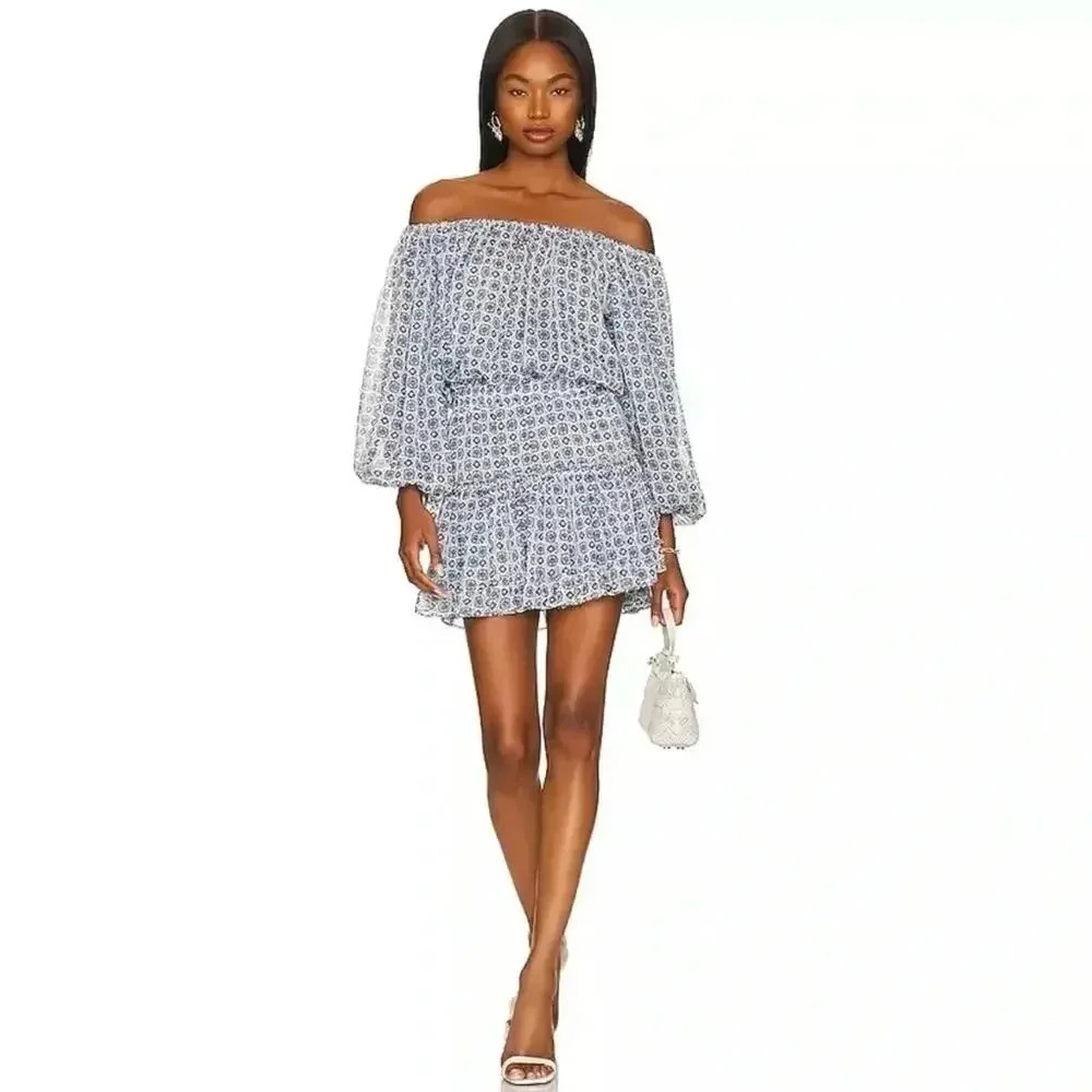 MISA LOS ANGELES Zonia Mini Dress in Blue Scorpios Tile Womens Size XS NWT